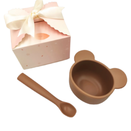Μπολ Σιλικόνης με κουτάλι & κουτί Δώρου – Αρκουδάκι Καφέ